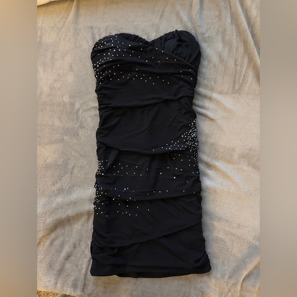 City Triangles Black Mini Dress with Sparkling Accents